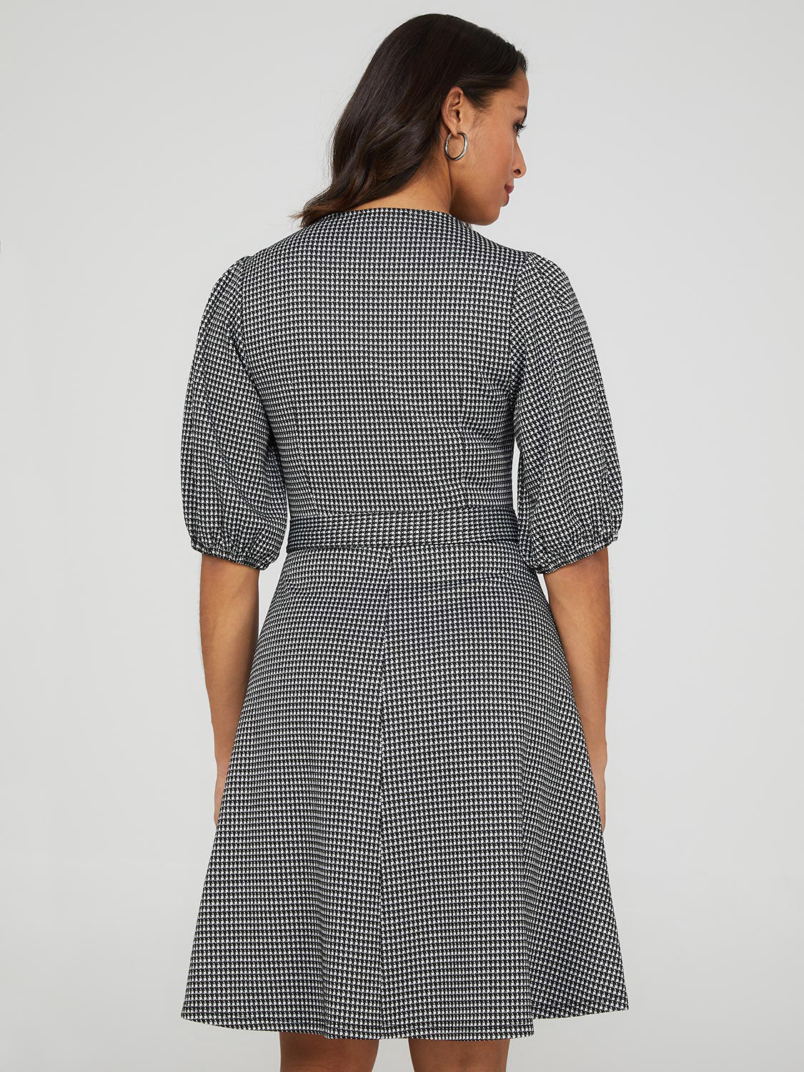 Printed Metallic Fit & Flare Belted Dress