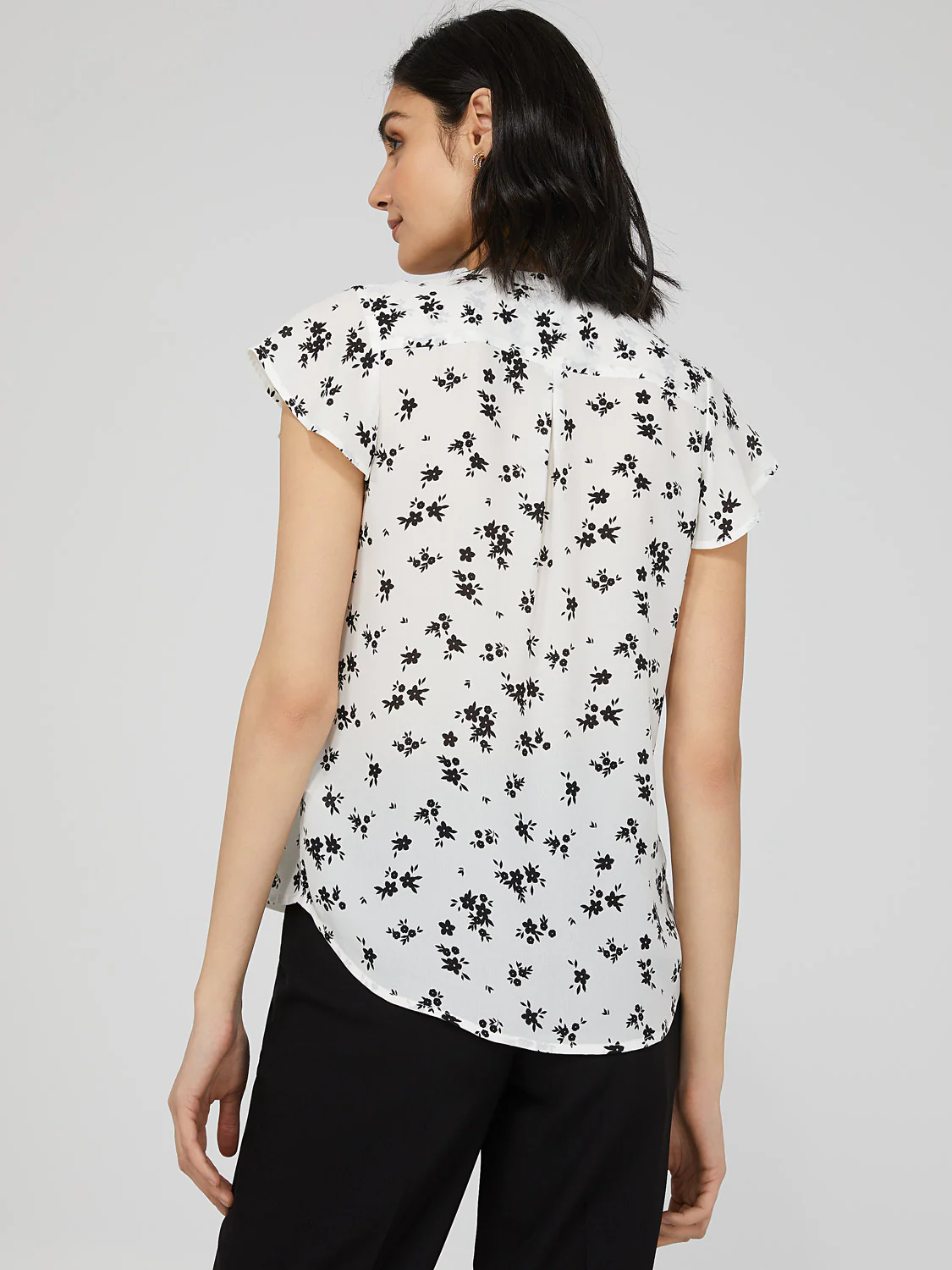 Printed Crepe Chiffon Blouse WIth Pintuck Detail