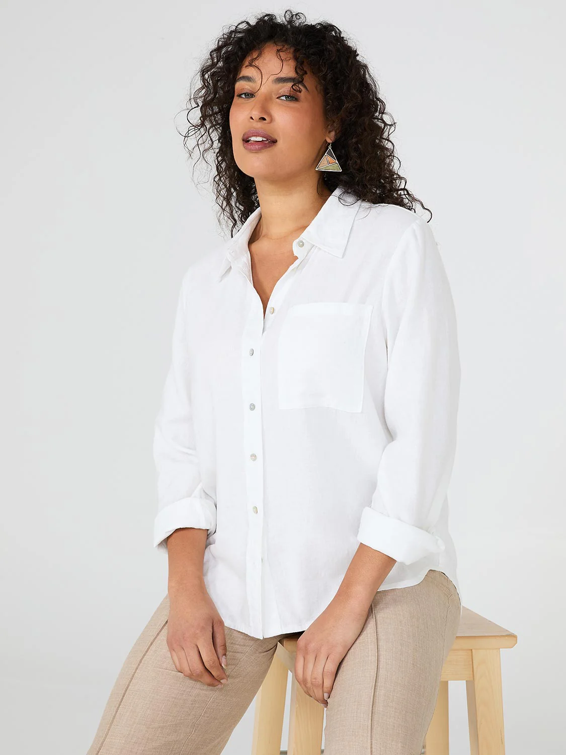 Linen Button-Front Blouse