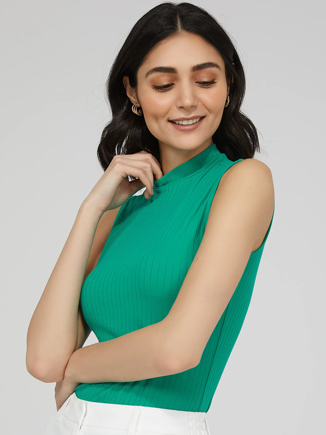 Sleeveless Ribbed Mock Neck Top