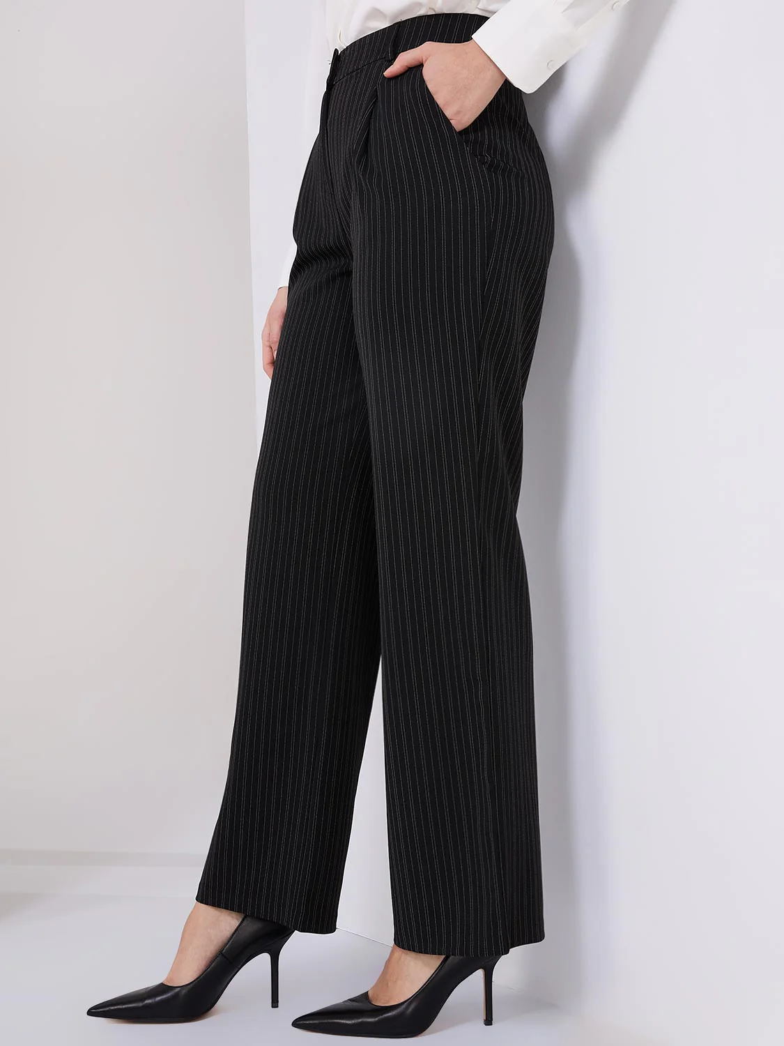 Striped High-Waisted Wide Leg Trousers