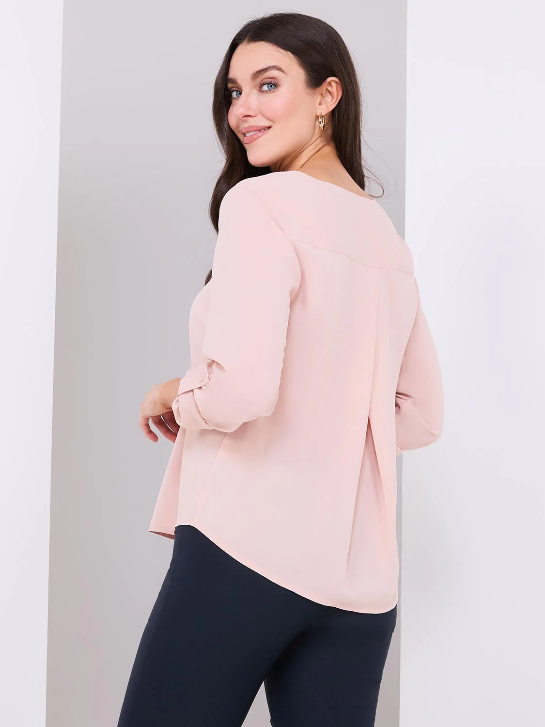 V-Neck Long Sleeve Popover Blouse