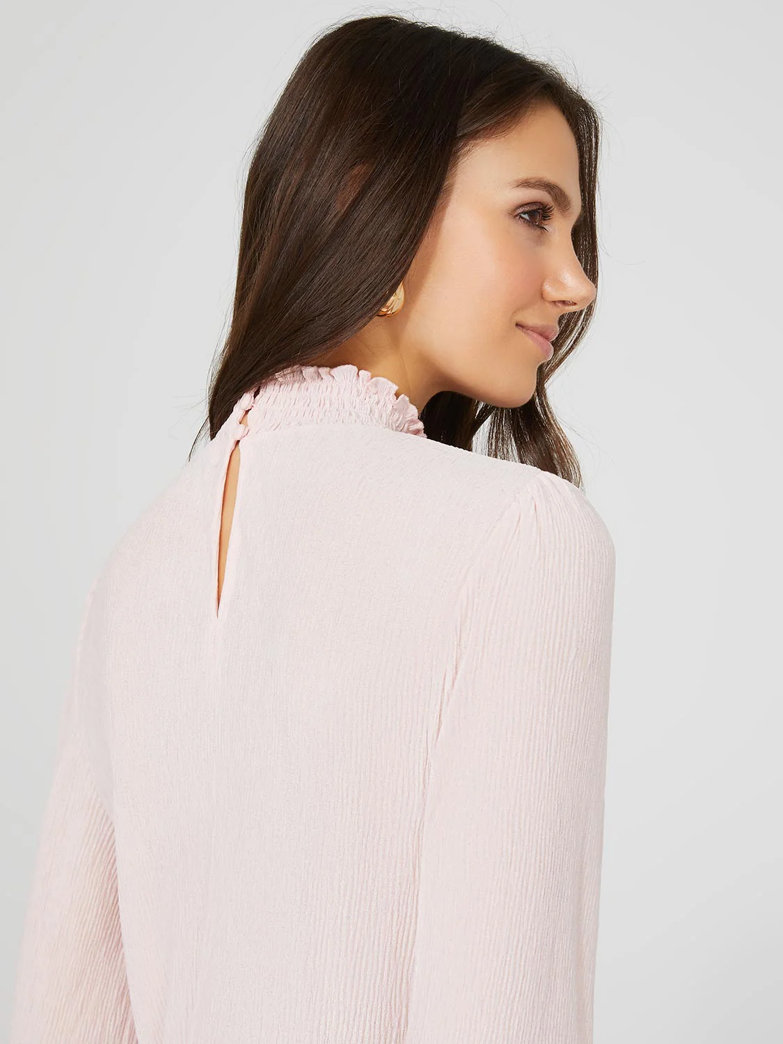 Textured Plisse Mock Neck Top