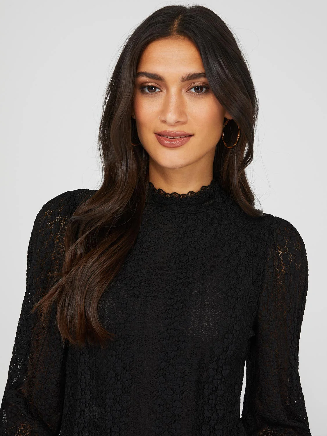 Long Balloon Sleeve Lace Top