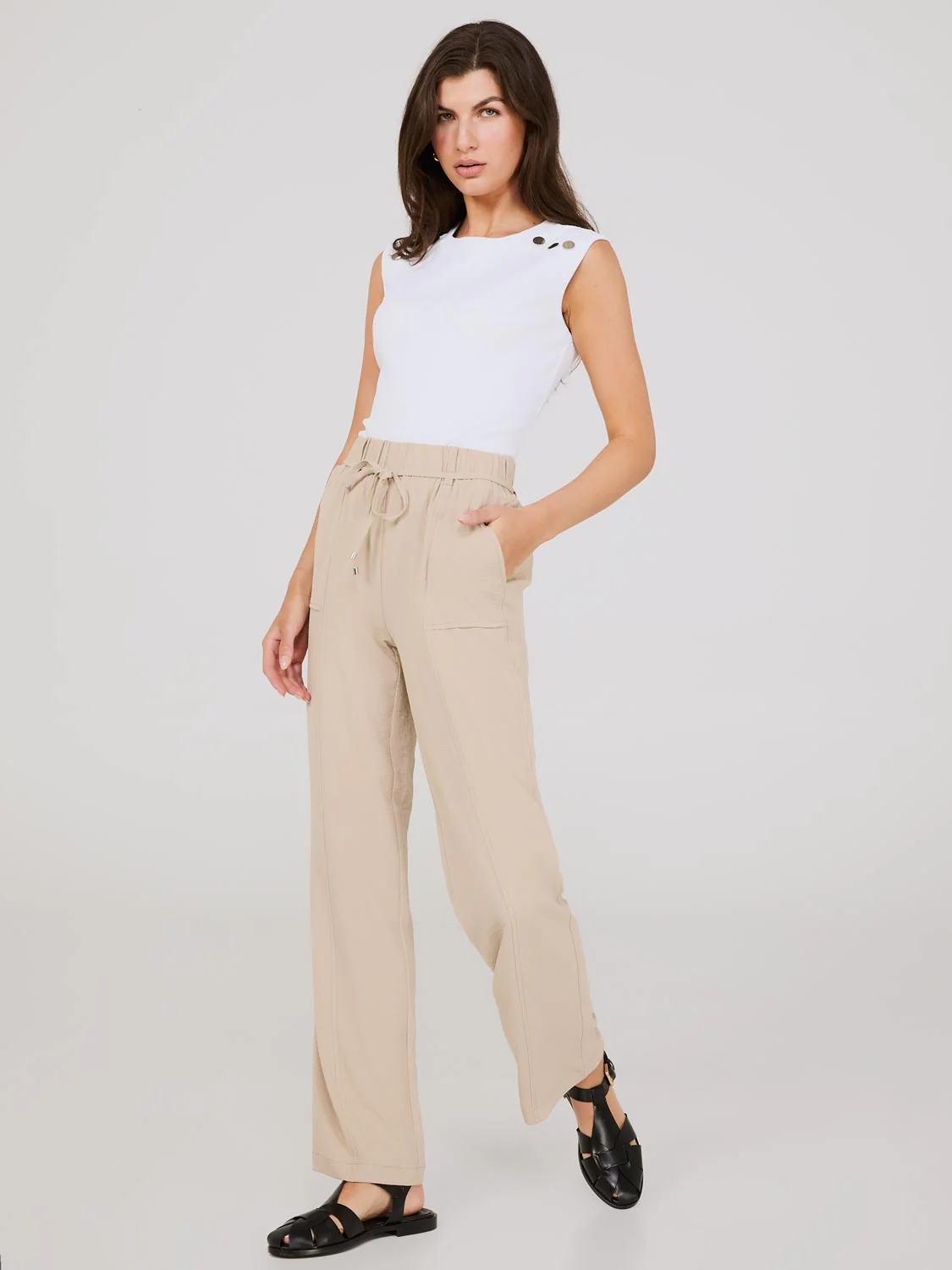Wide-Leg Long Length Pants With Porkchop Pockets