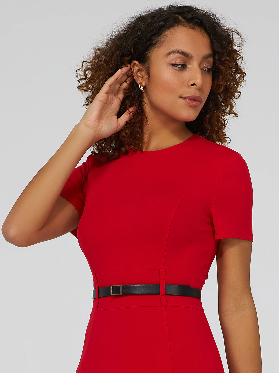 Short Sleeve Midi Dress With Belt