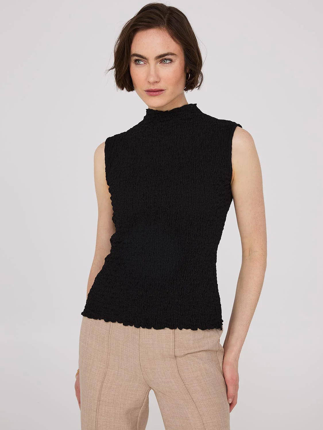 Sleeveless Textured Mock Neck Top