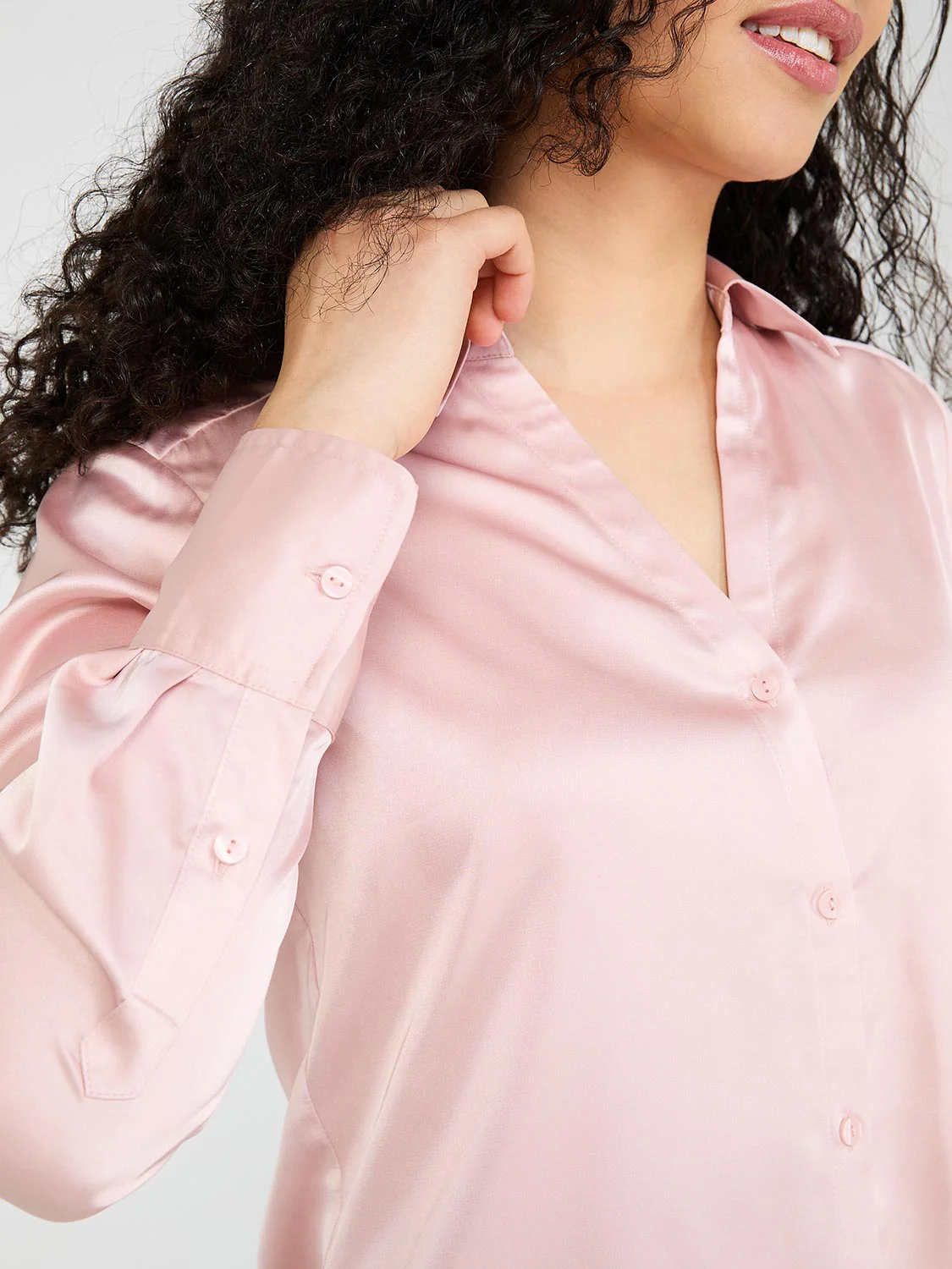Satin Button-Front Blouse