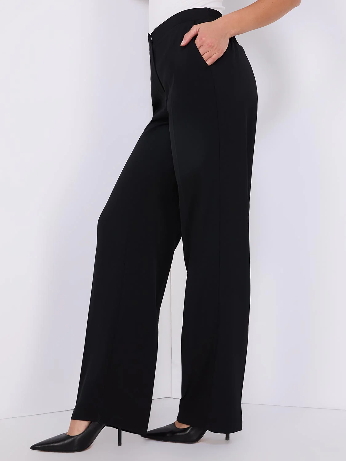 Wide Leg Pull-On Trousers