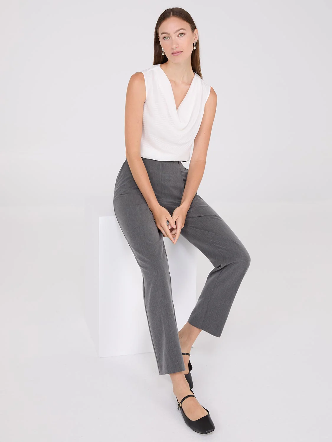 Sleeveless Textured Cowl Neck Top