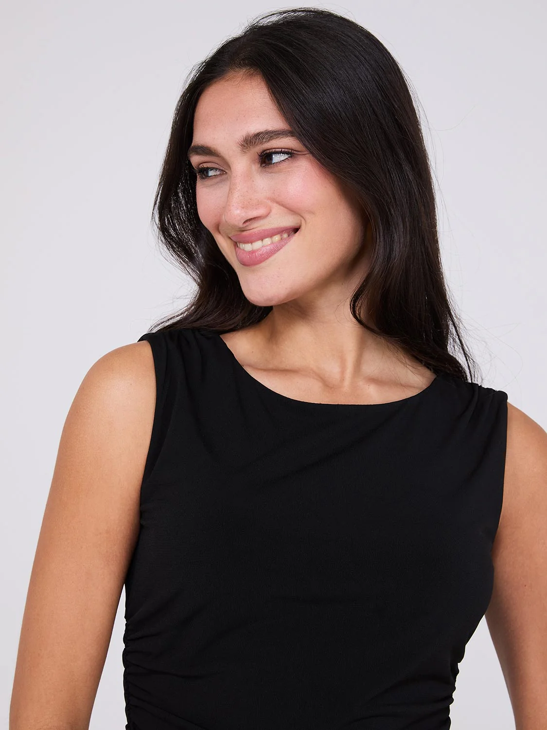 Sleeveless V-Back Top With Ruched Sides