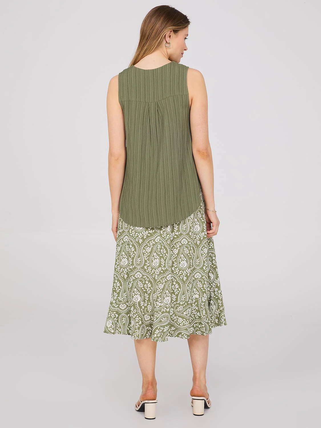 Sleeveless Textured Split Neck Top