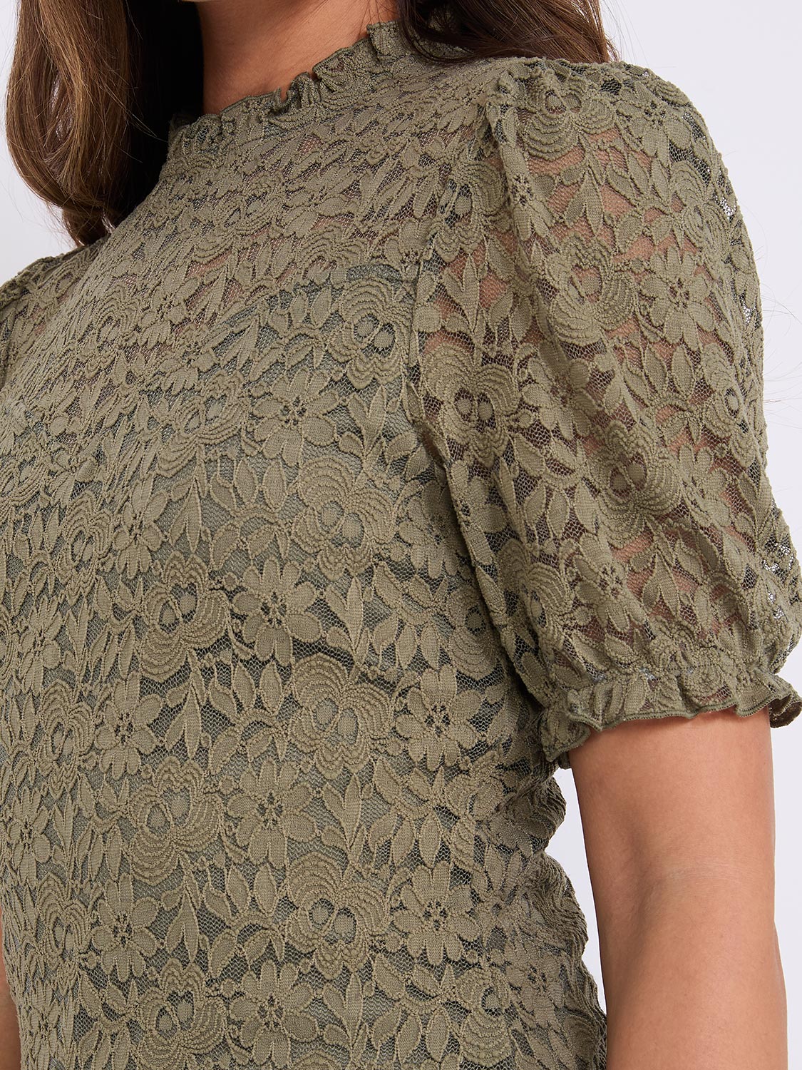 Floral Lace Mock Neck Short Sleeve Top