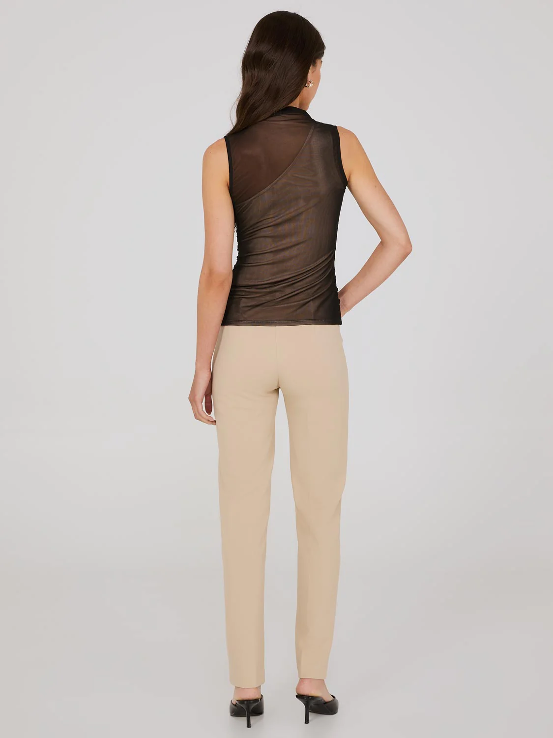 One-Shoulder Mock Neck Top With Mesh Overlay