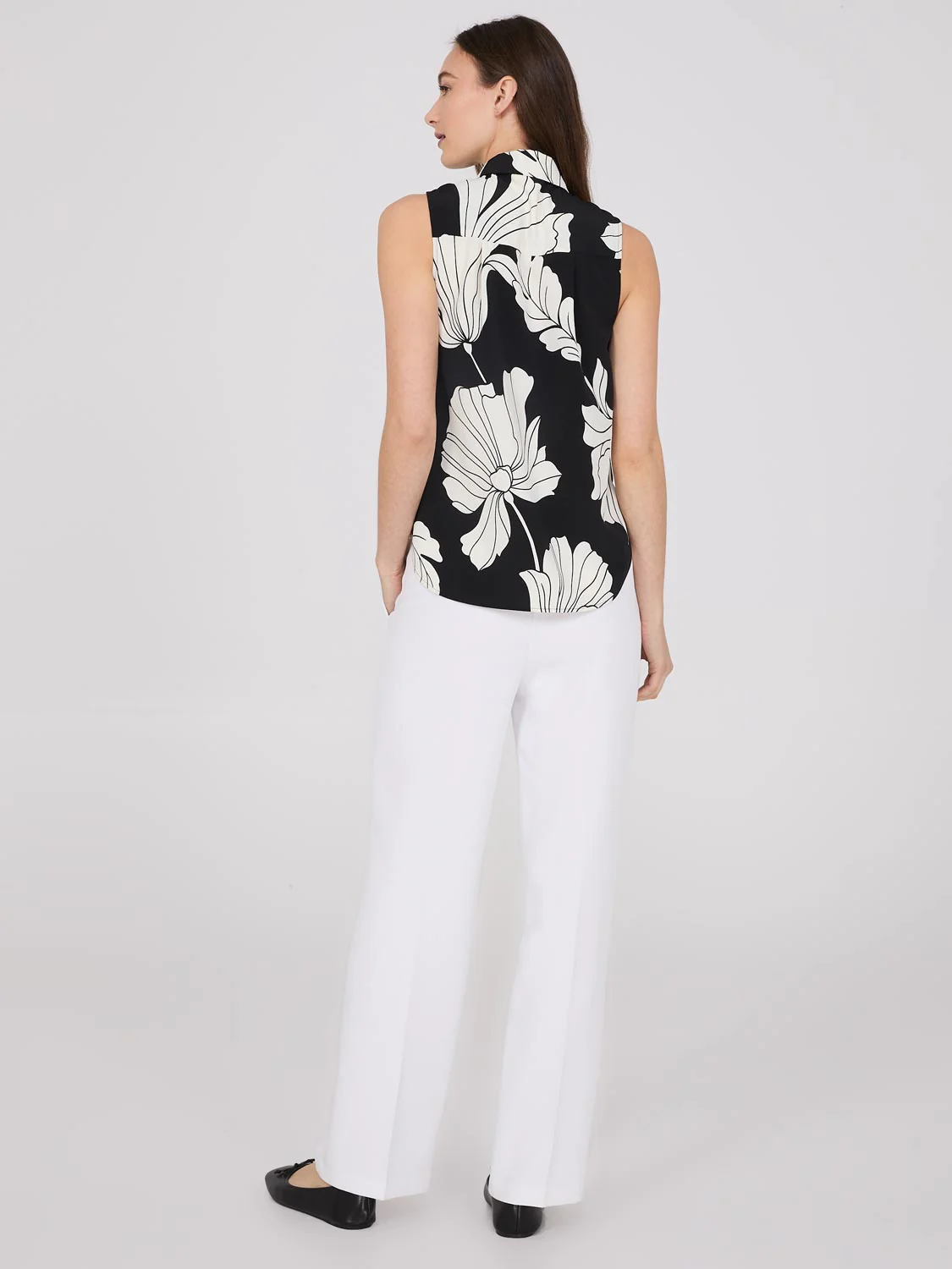 Sleeveless Floral Print Button-Front Blouse