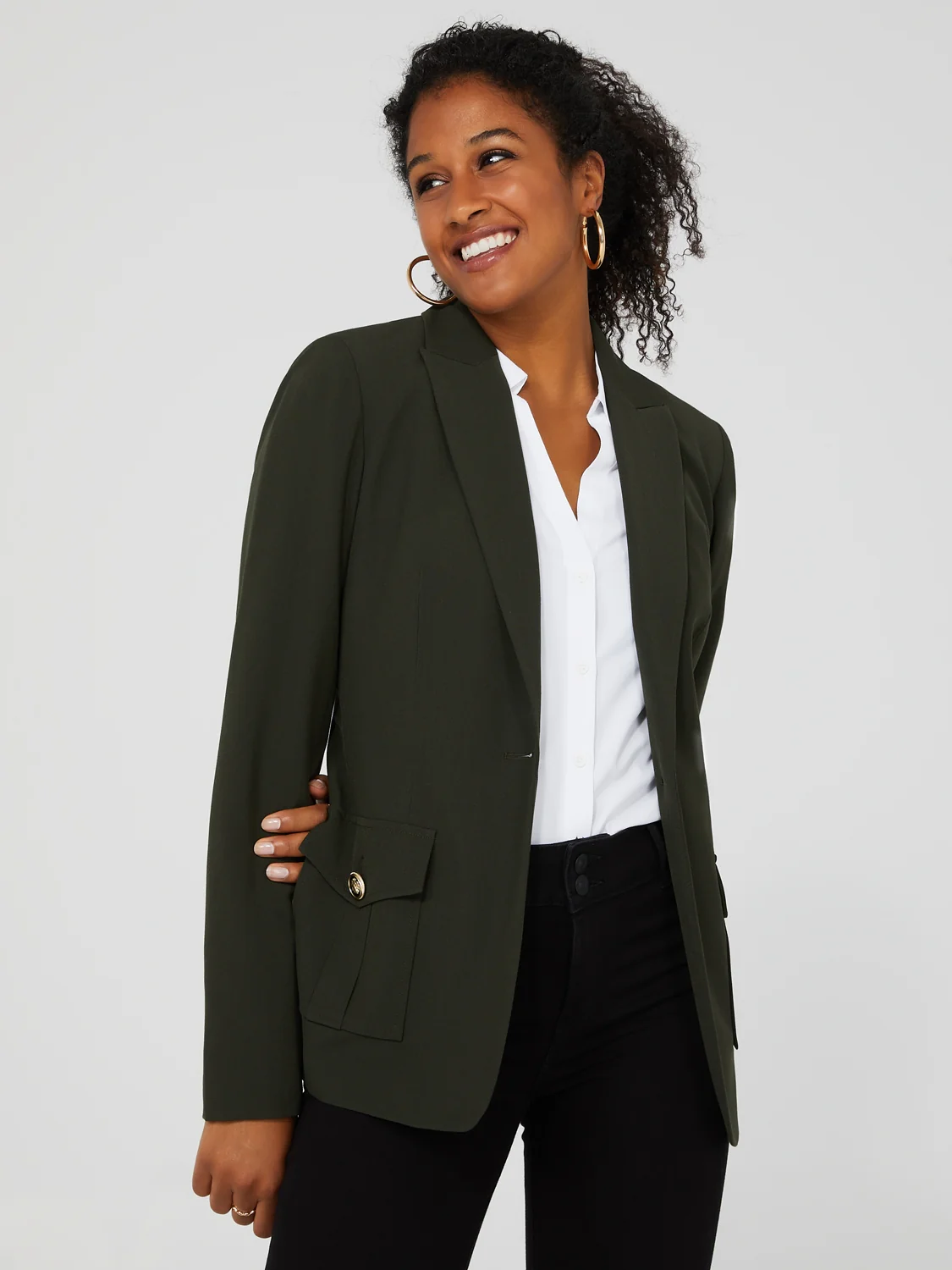 One-Button Blazer With Cargo Pockets