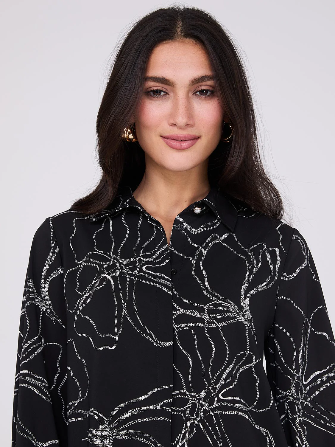 Silky Floral Print Button-Front Blouse