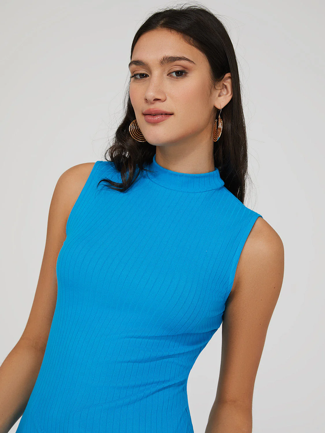 Sleeveless Ribbed Mock Neck Top
