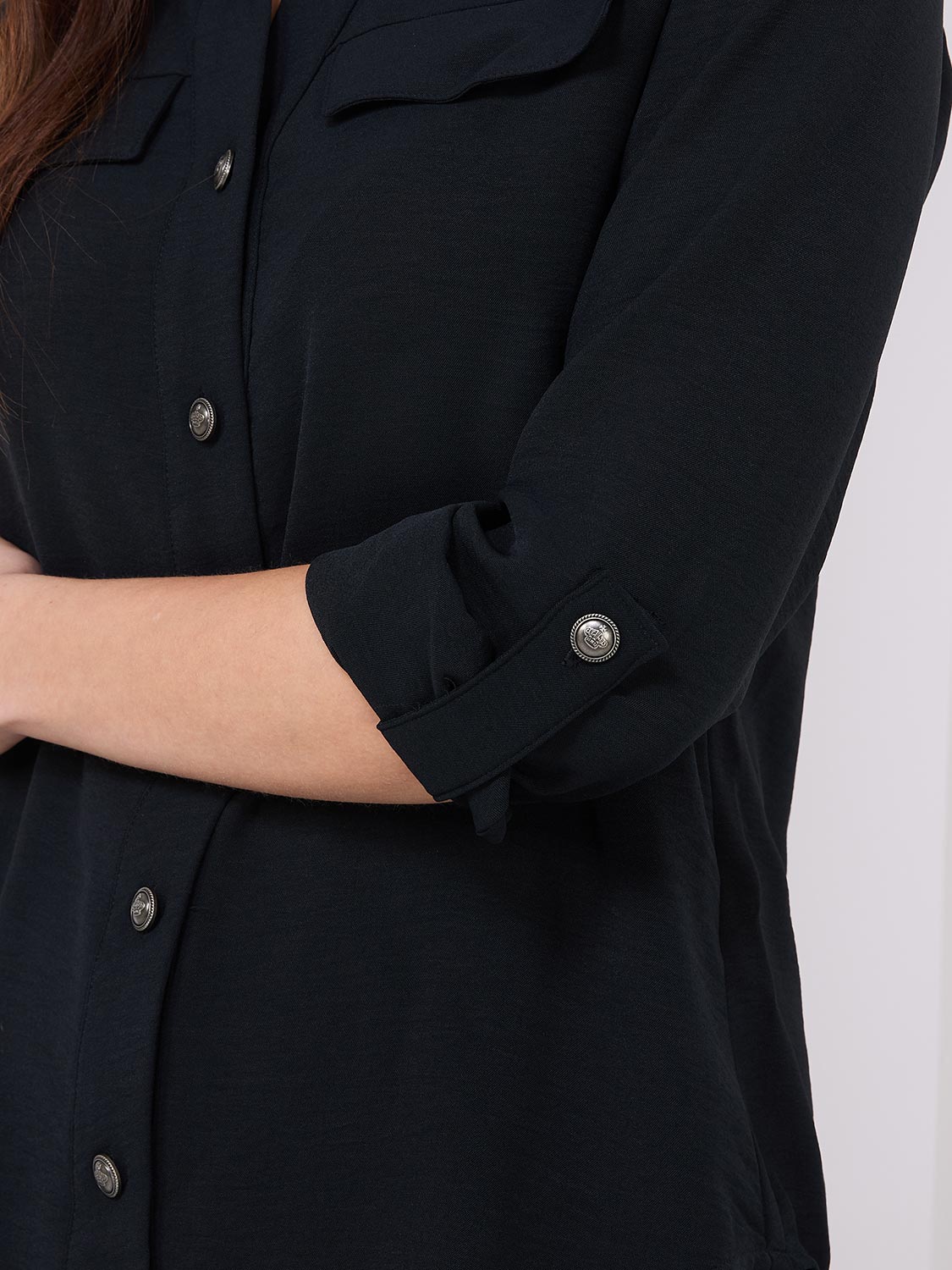 Utility Pocket Button-Front Blouse