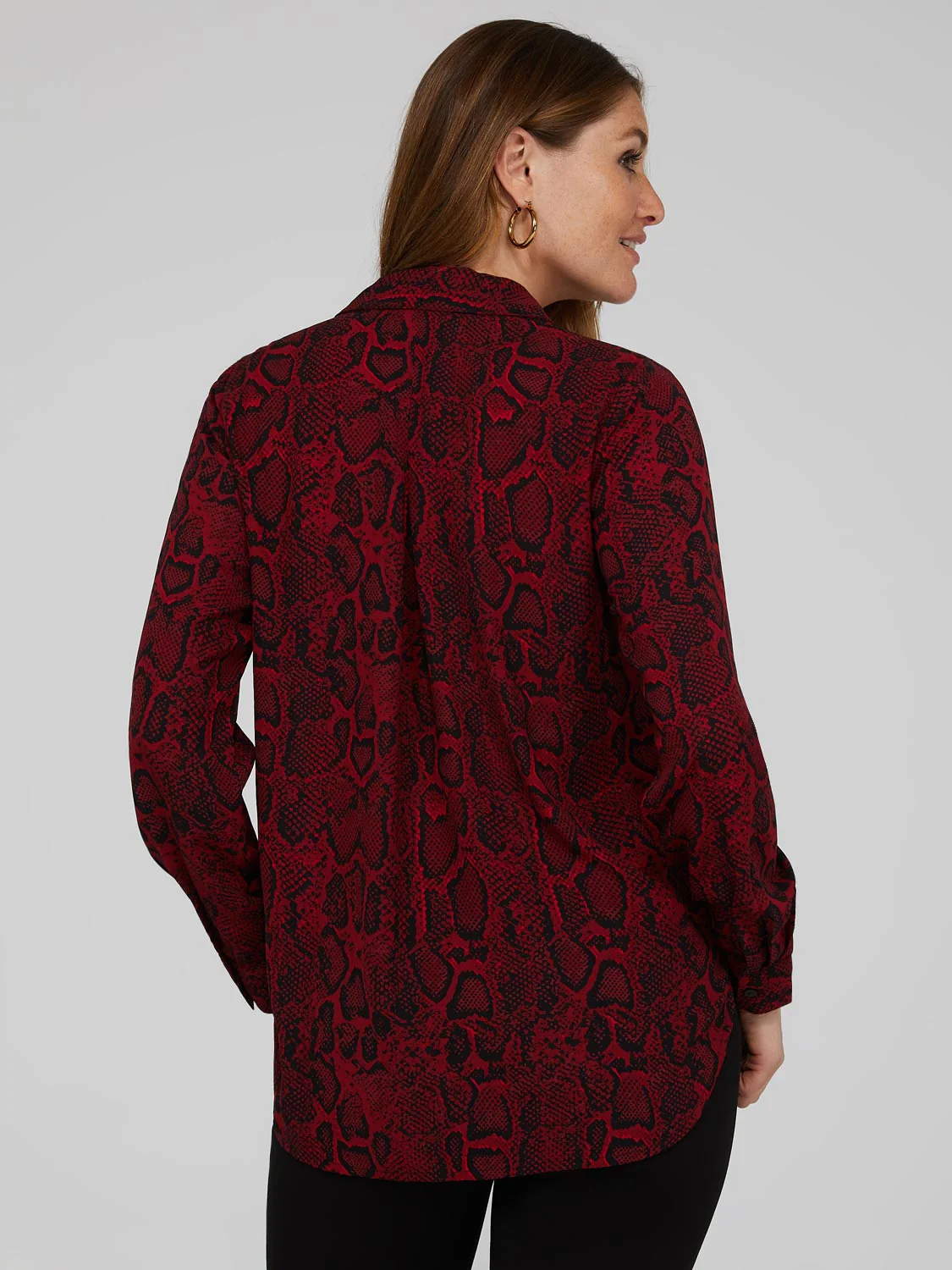 Snakeskin Print Crepe Long Sleeve Button-Front Blouse