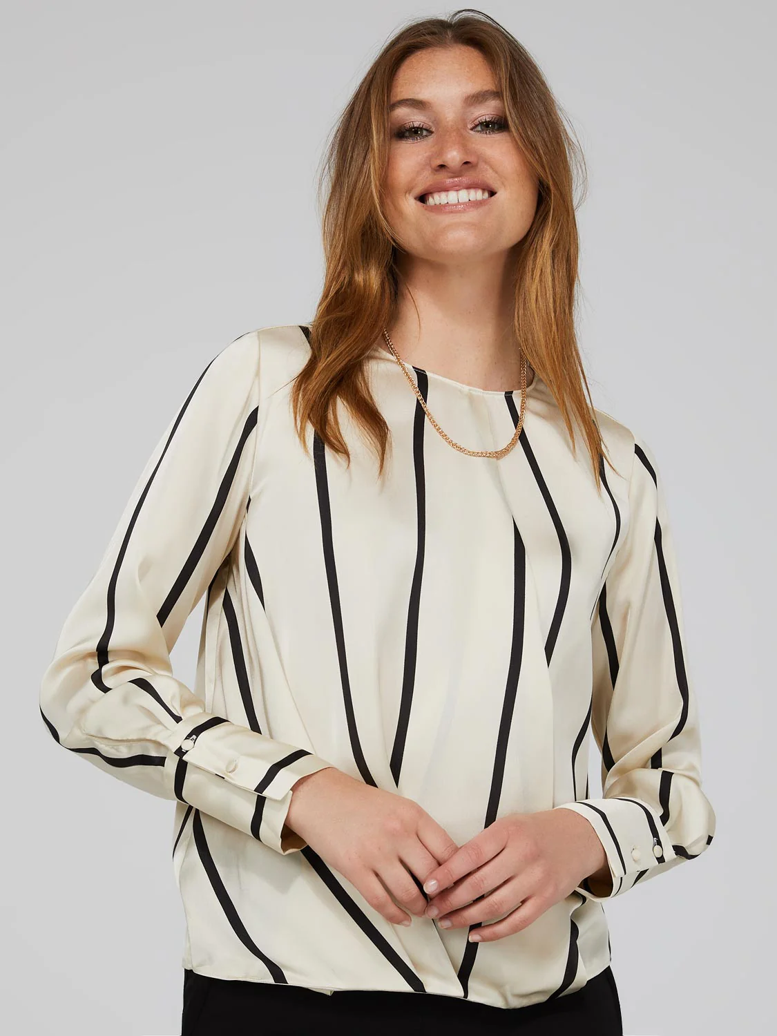 Striped Satin Crossover Blouse