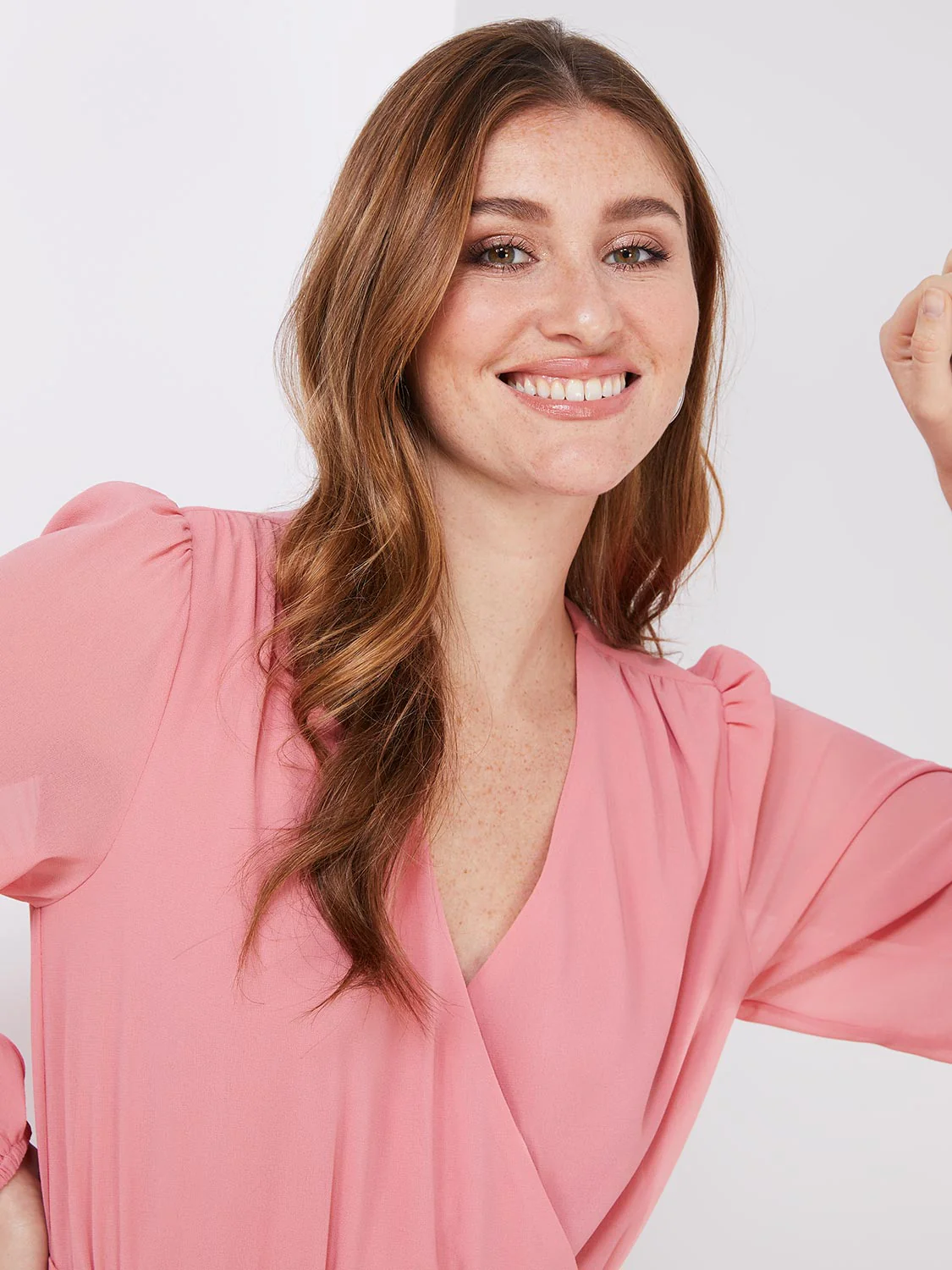 Crossover Belted Midi Dress With Pleated Skirt