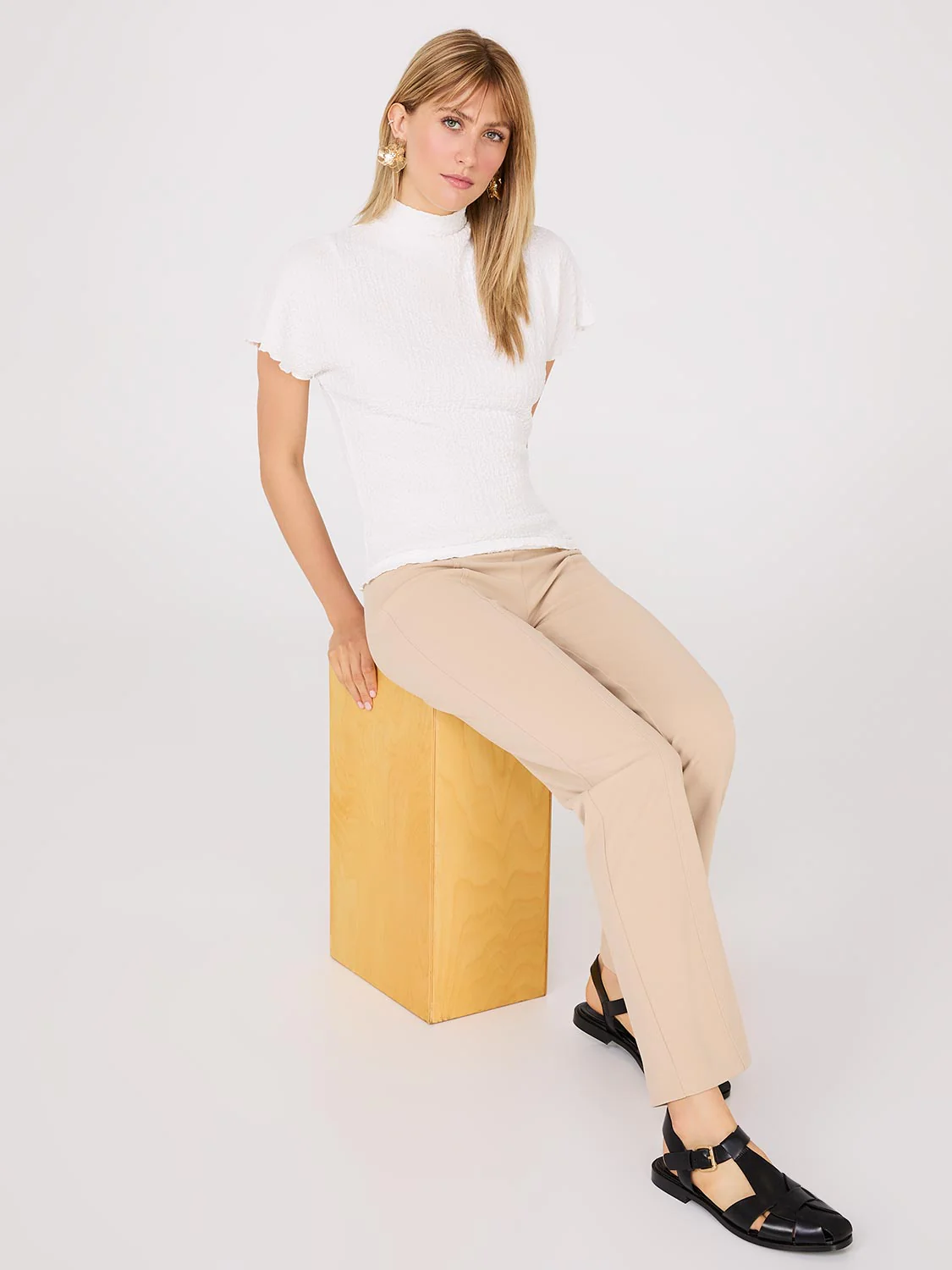 Short Dolman Sleeve Textured Mock Neck Top