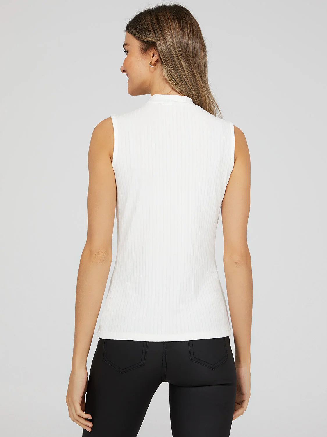 Sleeveless Ribbed Mock Neck Top