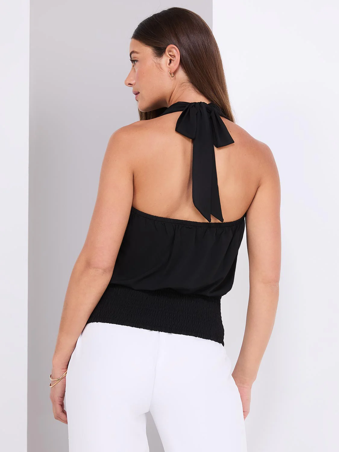 V-Neck Halter Neck Top With Hem Design