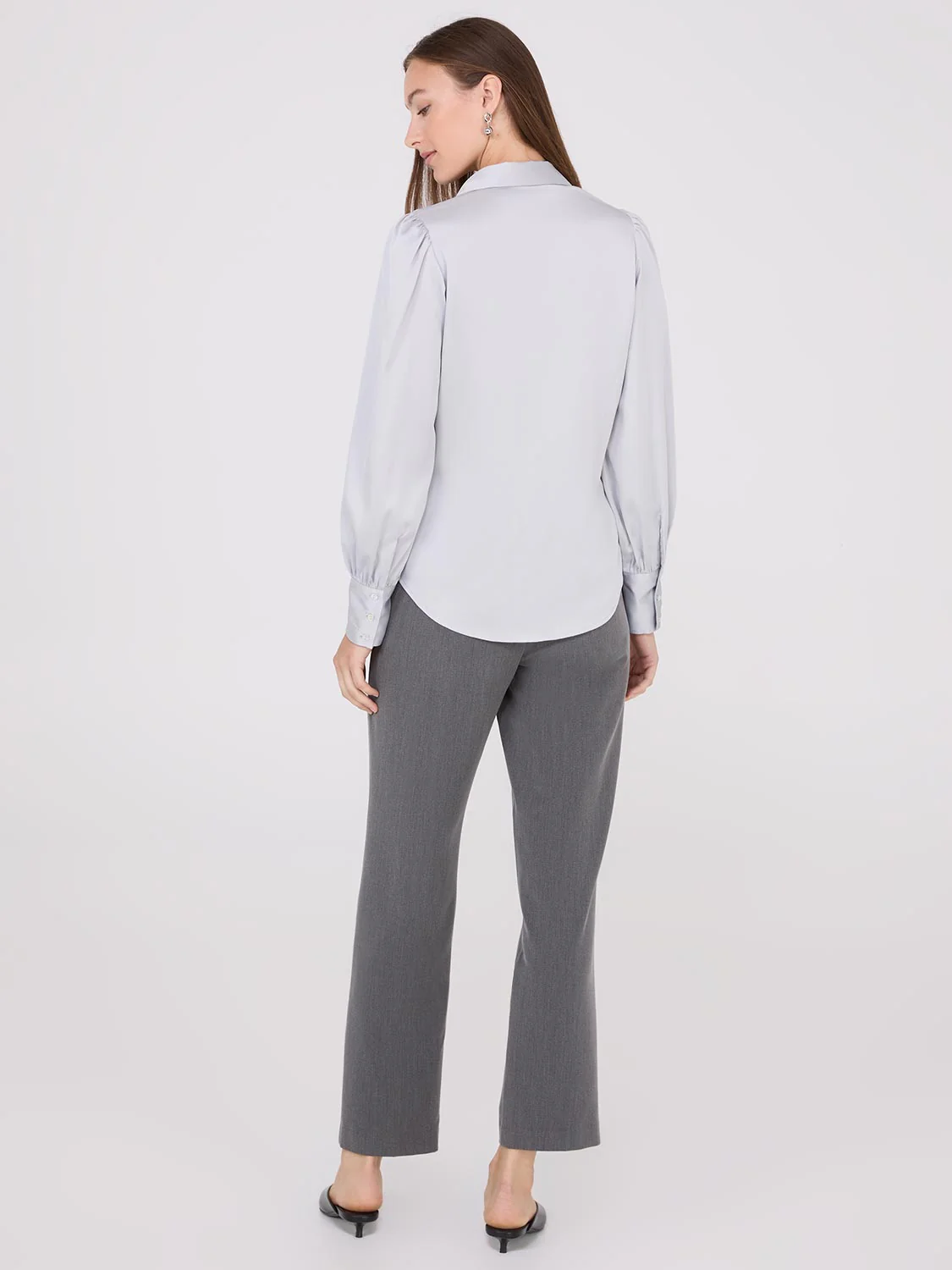 Satin Volume Sleeve Button-Front Blouse