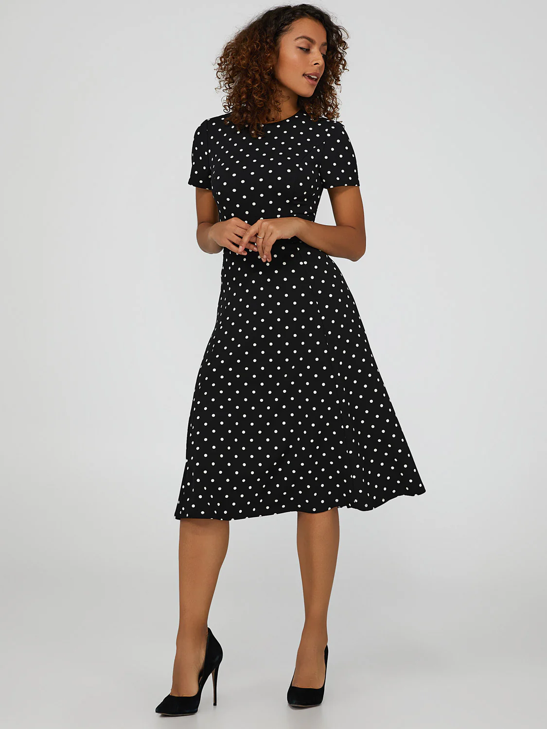 Polka Dot Belted Midi Dress