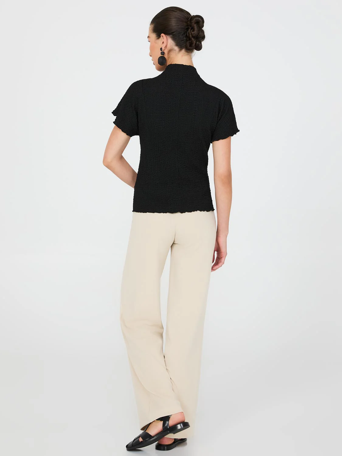 Short Dolman Sleeve Textured Mock Neck Top