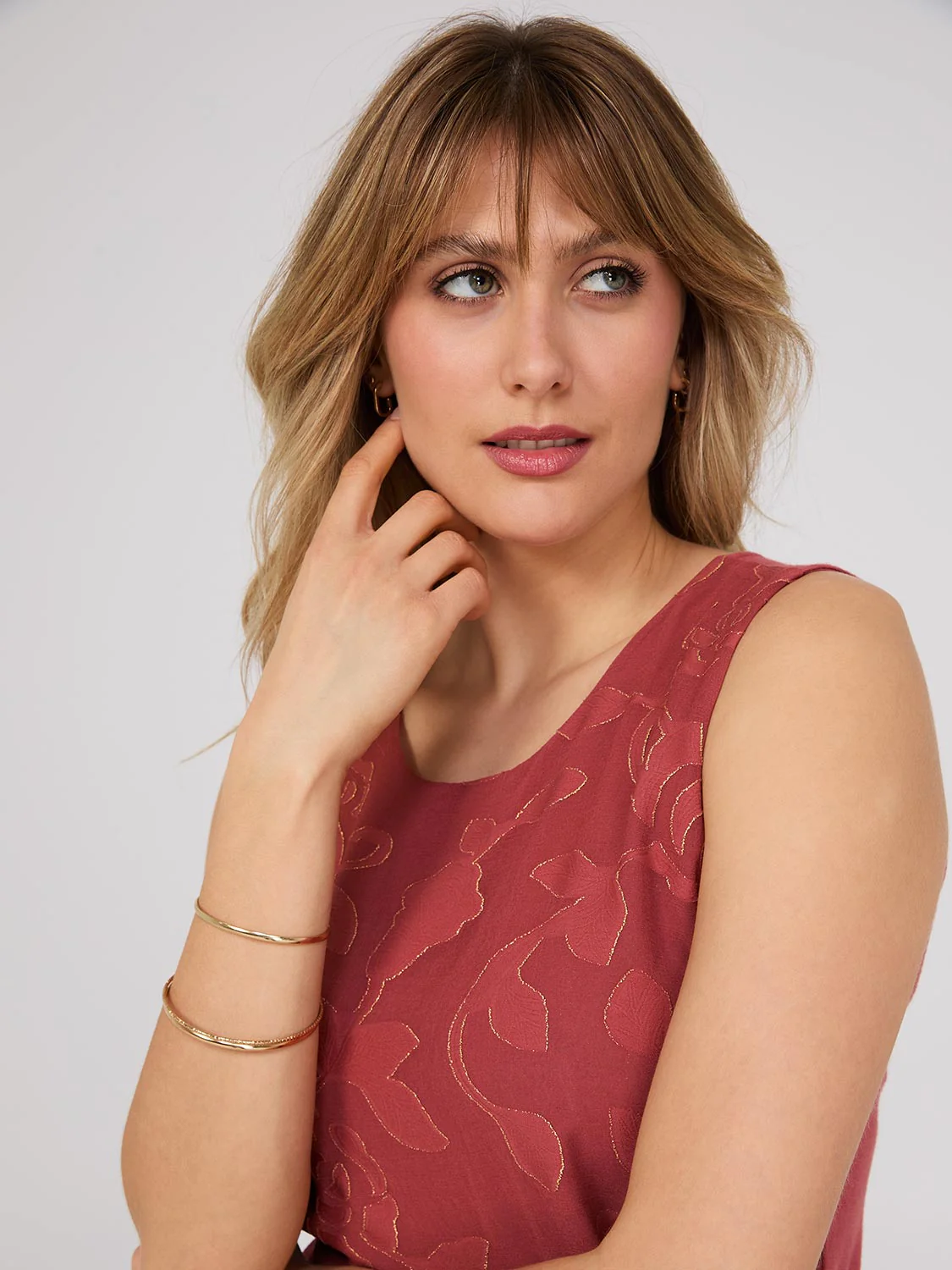 Sleeveless Foil Floral Chiffon Top