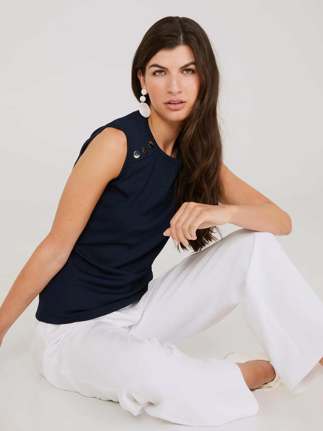 Sleeveless Top With Button Shoulder Details