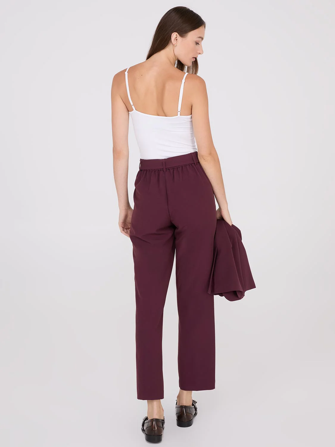Mid-Rise Pleated Ankle Length Pants