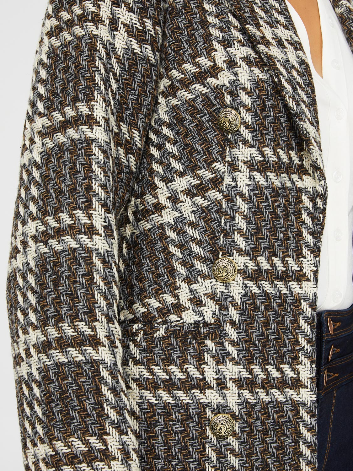 6-Button Plaid Boucle Blazer