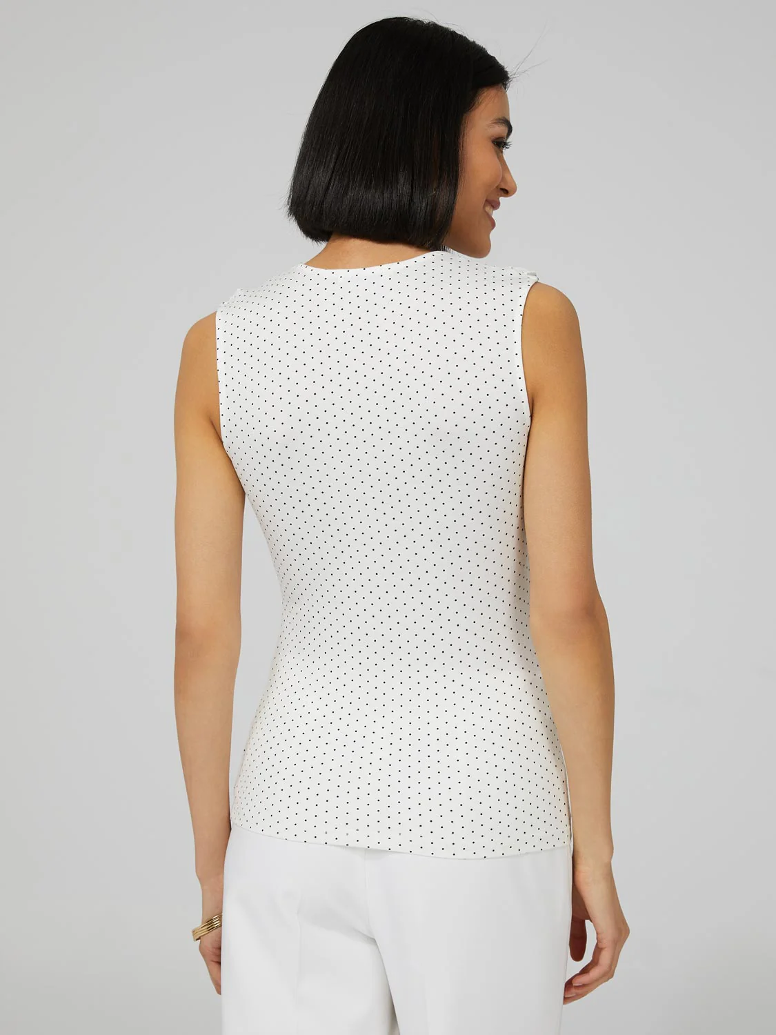 Polka Dot Sleeveless Top With Chiffon Ruffle Detail