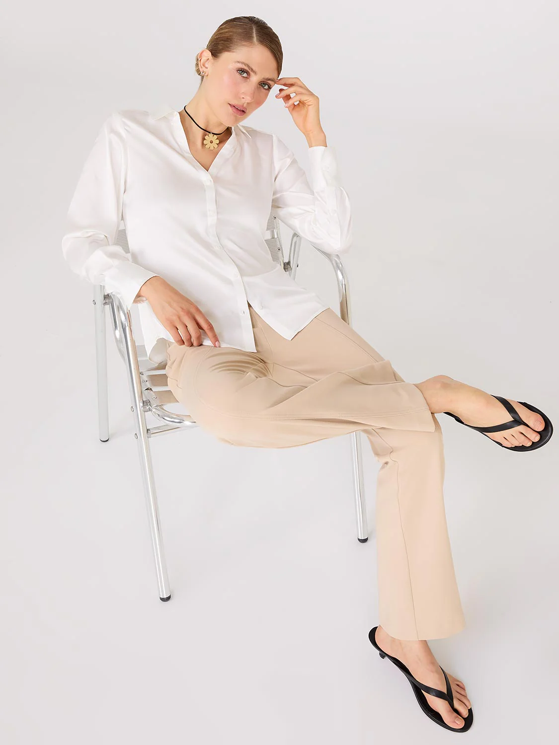 Satin Button-Front Blouse