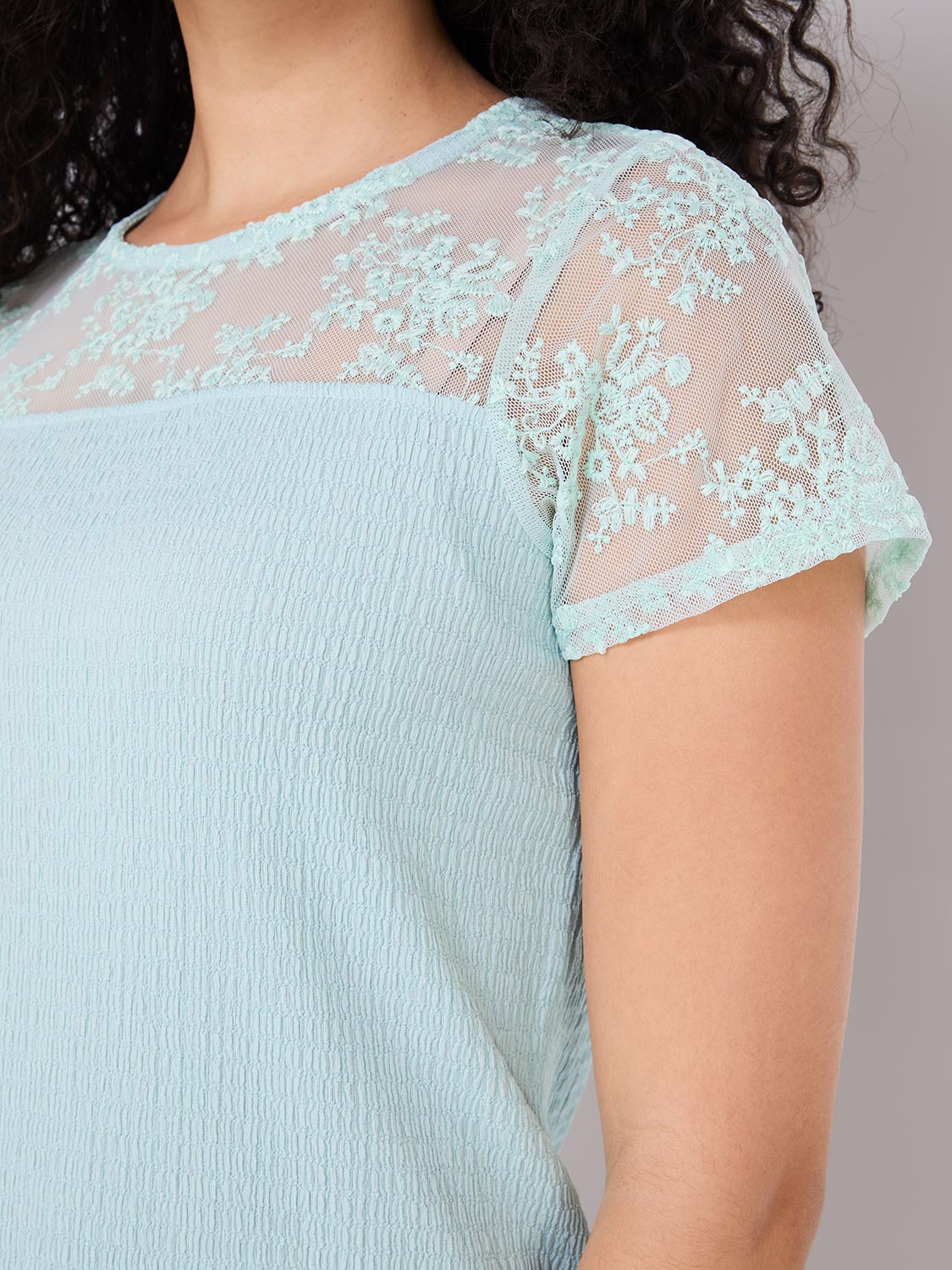 Floral Embroidered Mesh Short Sleeve Top