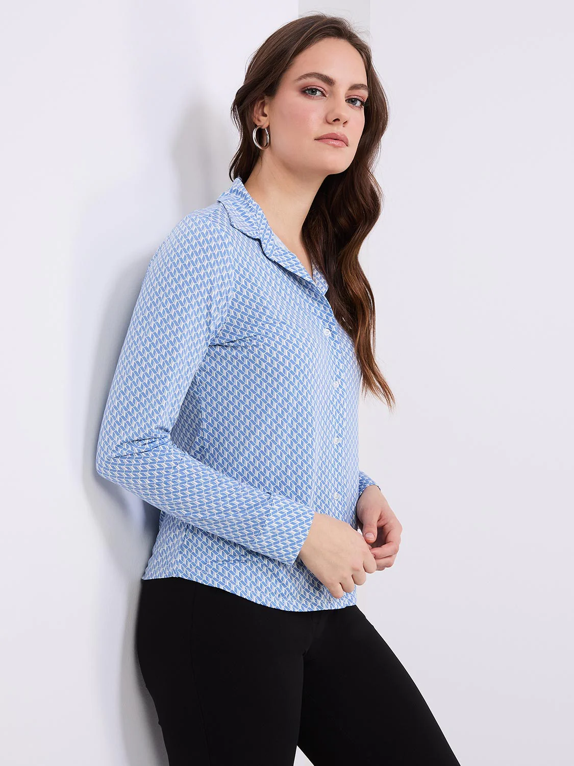 Printed Button-Front Blouse