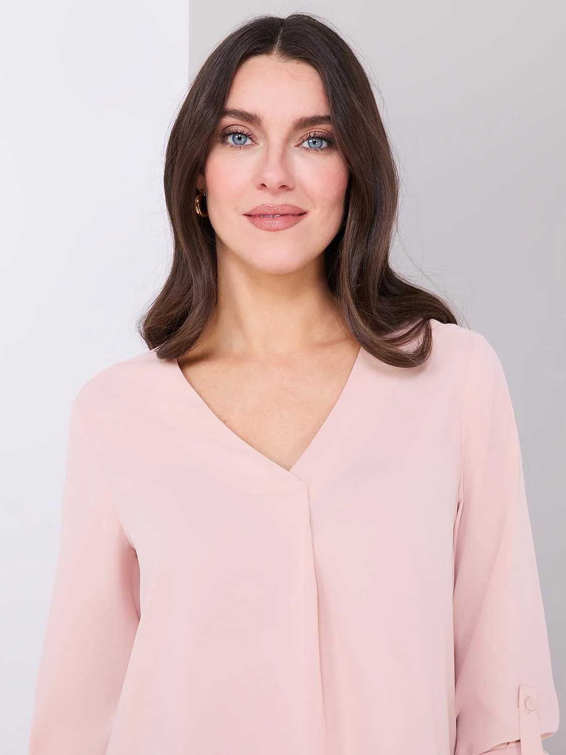 V-Neck Long Sleeve Popover Blouse