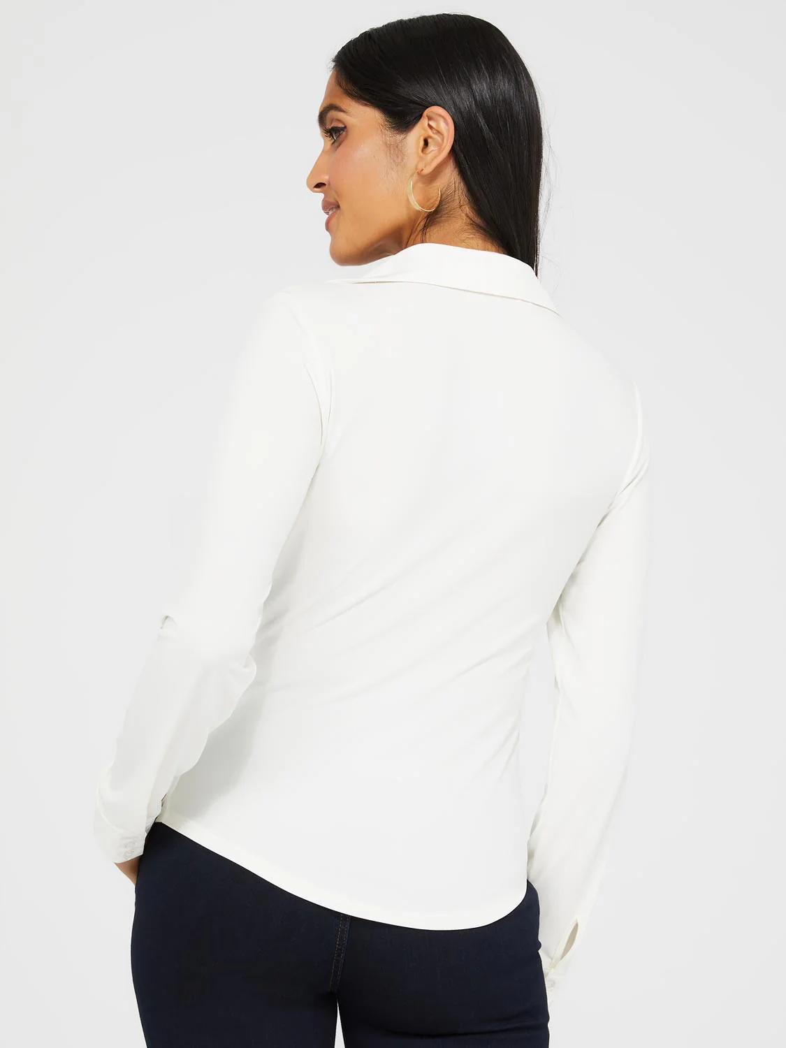 Split Neck Long Sleeve Button-Down Blouse