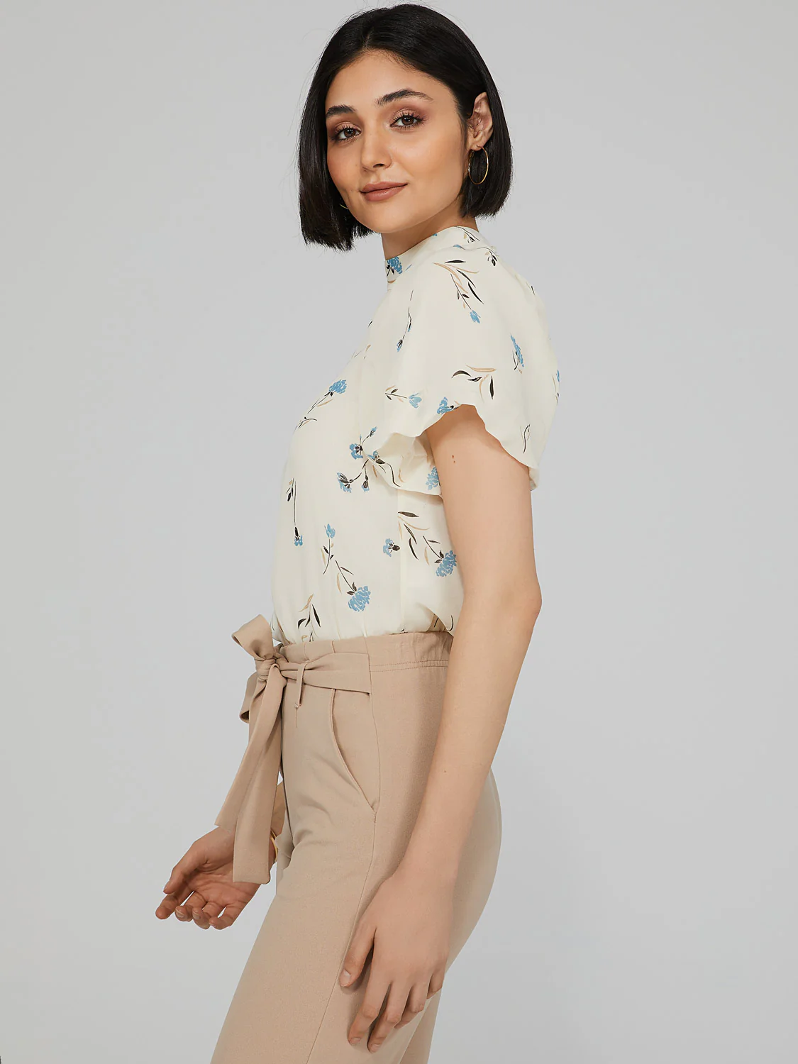 Printed Mock Neck Blouse With Open Back