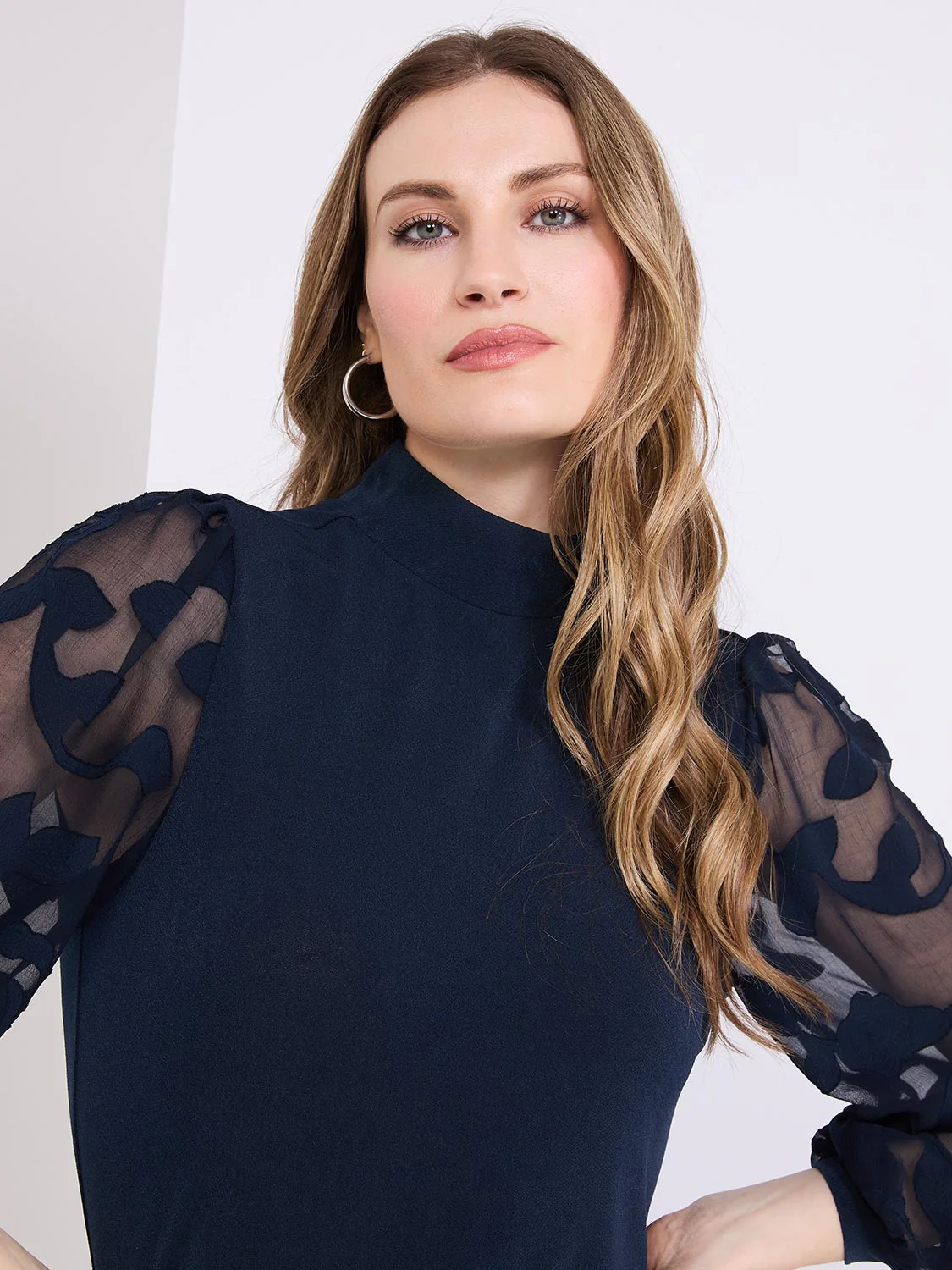 3/4 Sleeve Mock Neck Top