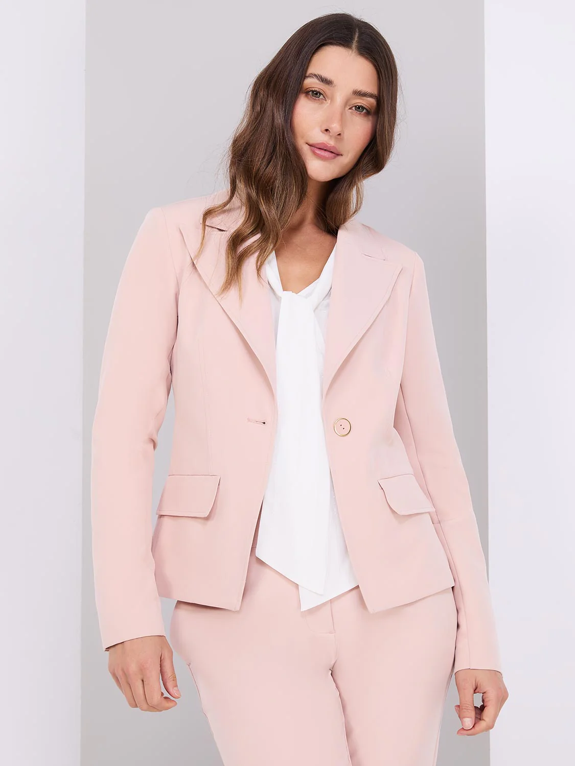 One-Button Blazer With Flap Pockets