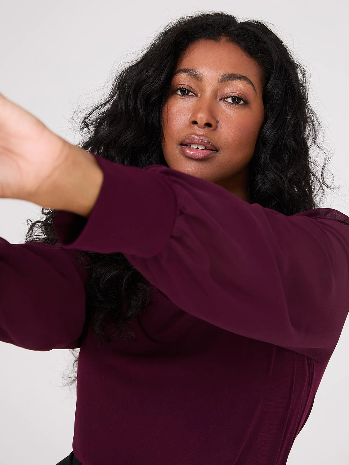 Long Chiffon Sleeve Boat Neck Top