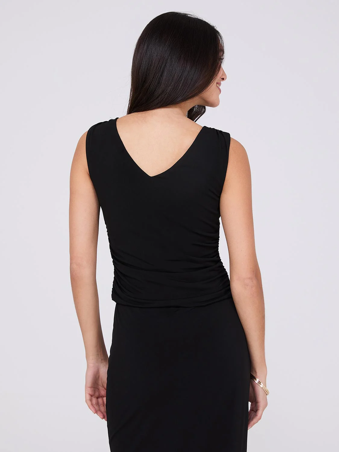 Sleeveless V-Back Top With Ruched Sides