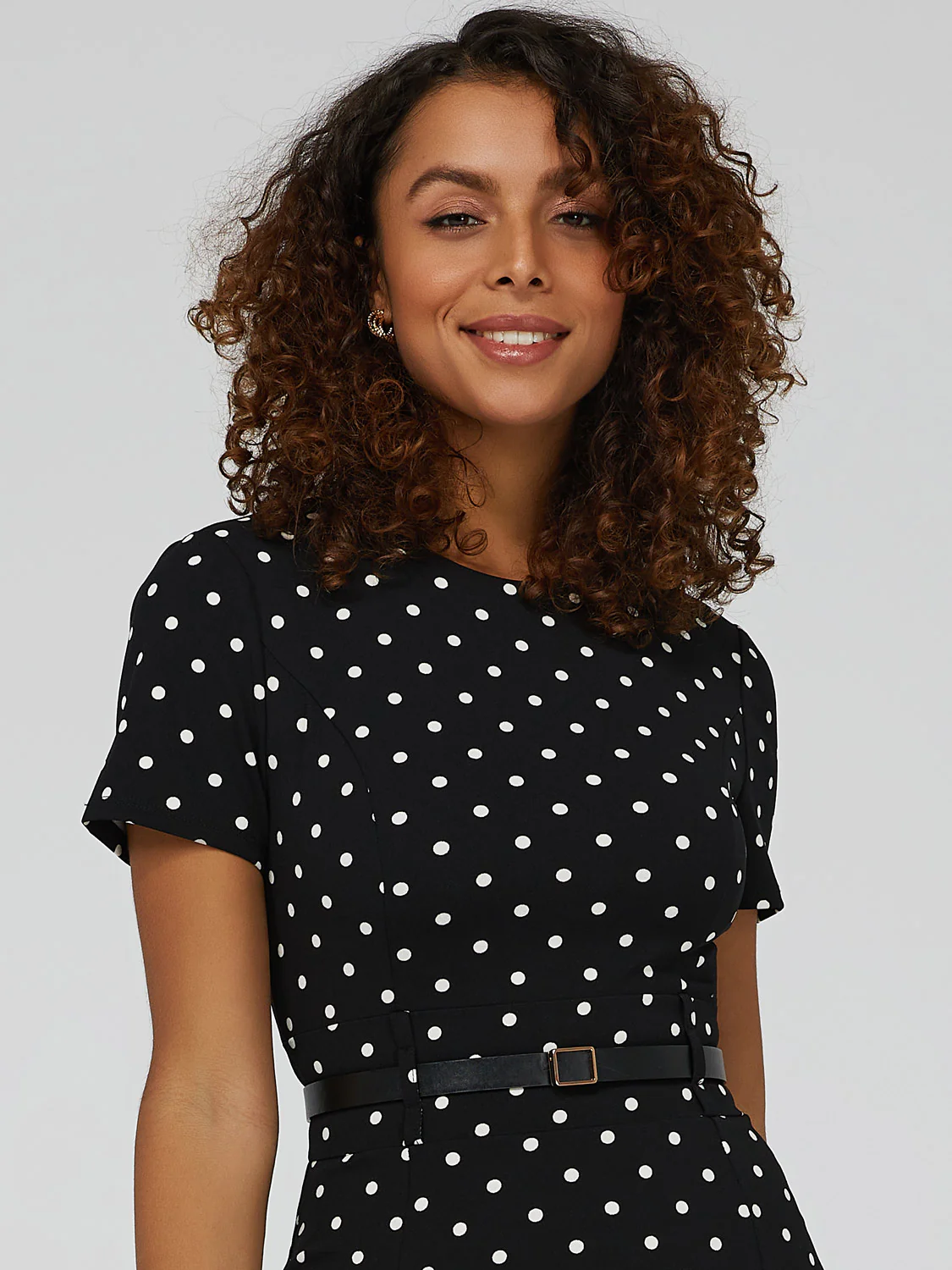 Polka Dot Belted Midi Dress