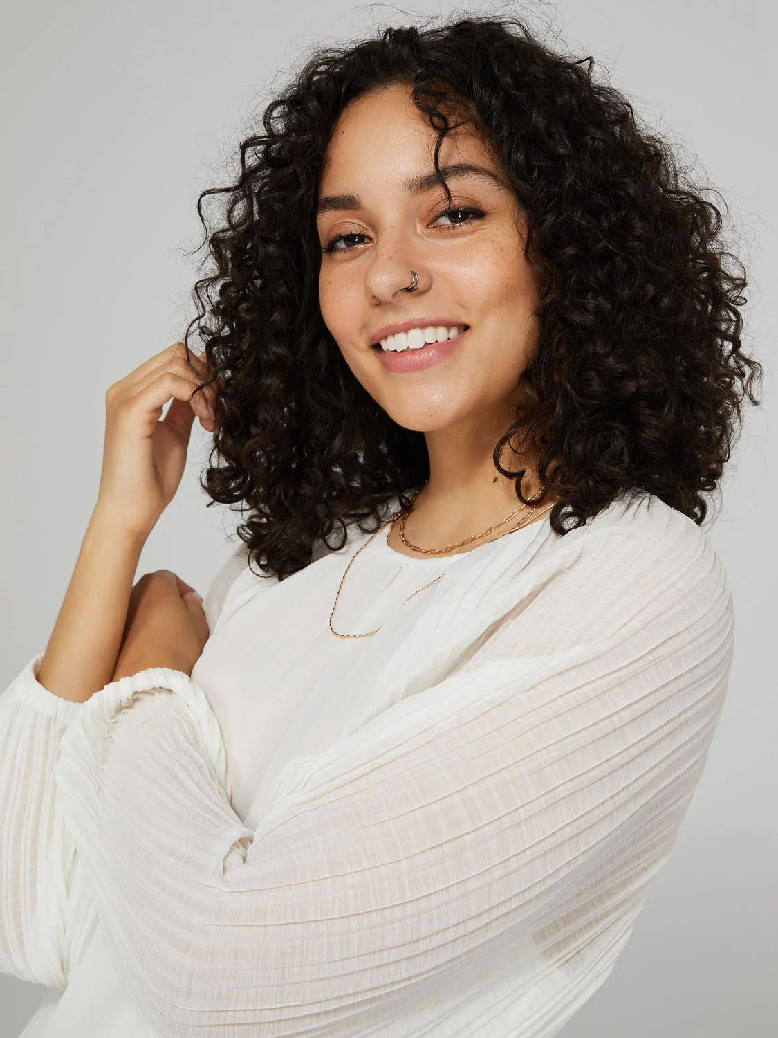 Plisse Chiffon Top With Pleated Balloon Sleeves