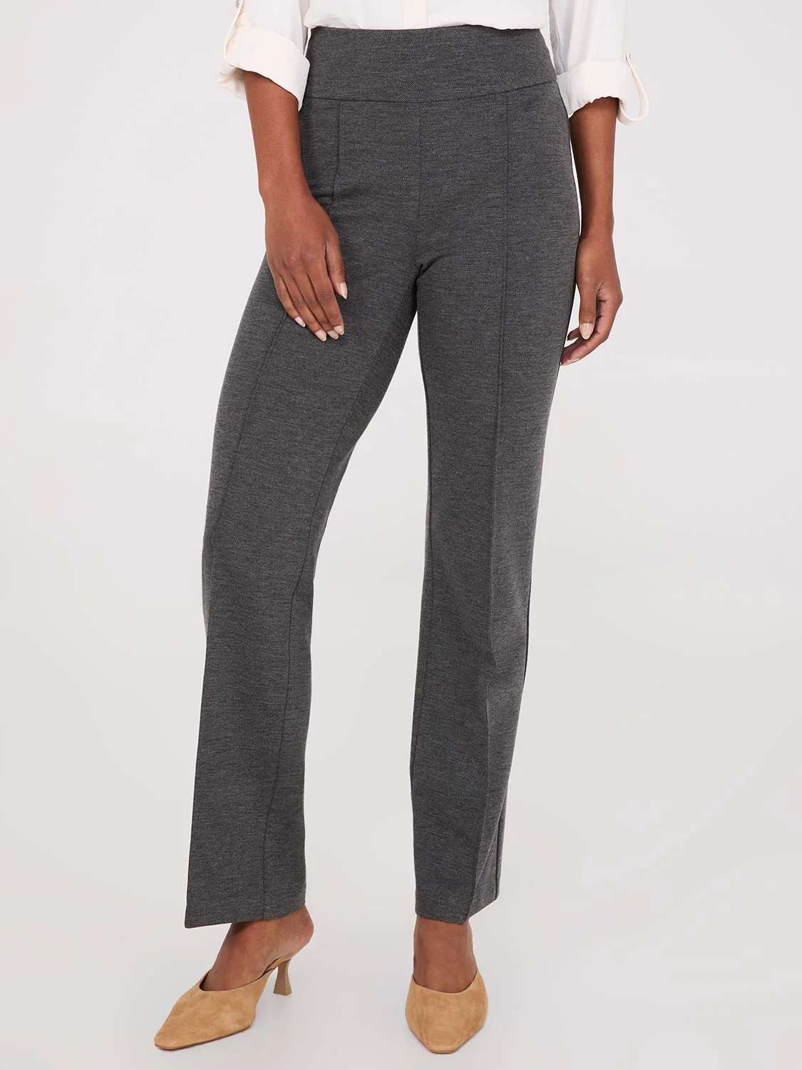 Front Pintuck Straight Leg Long Length Twill Pants